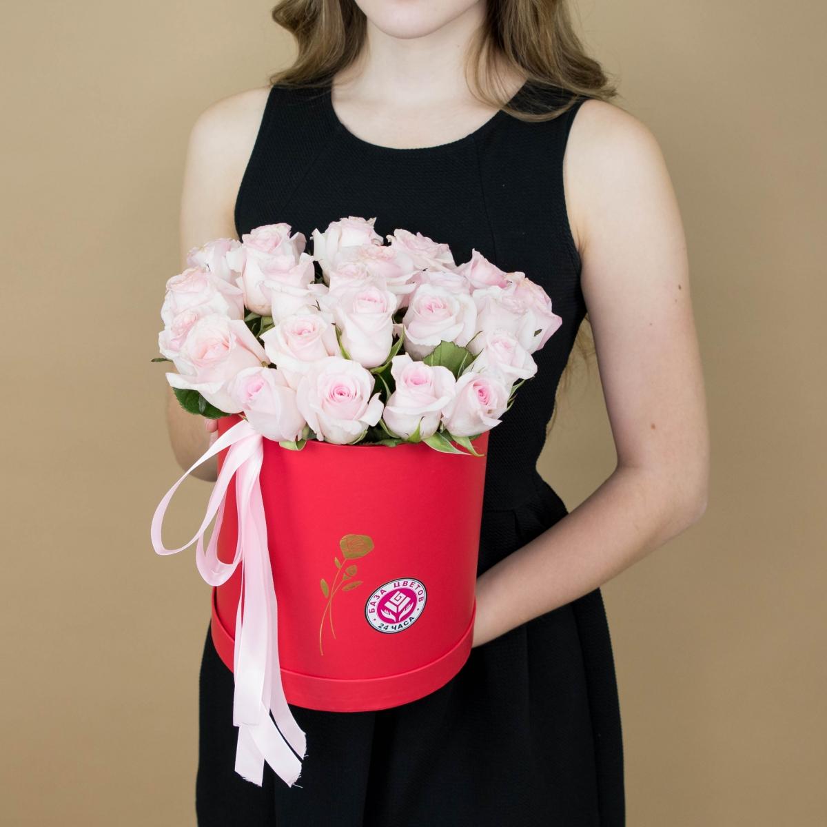 Розы розовые в шляпной коробке (код товара: 348krv)