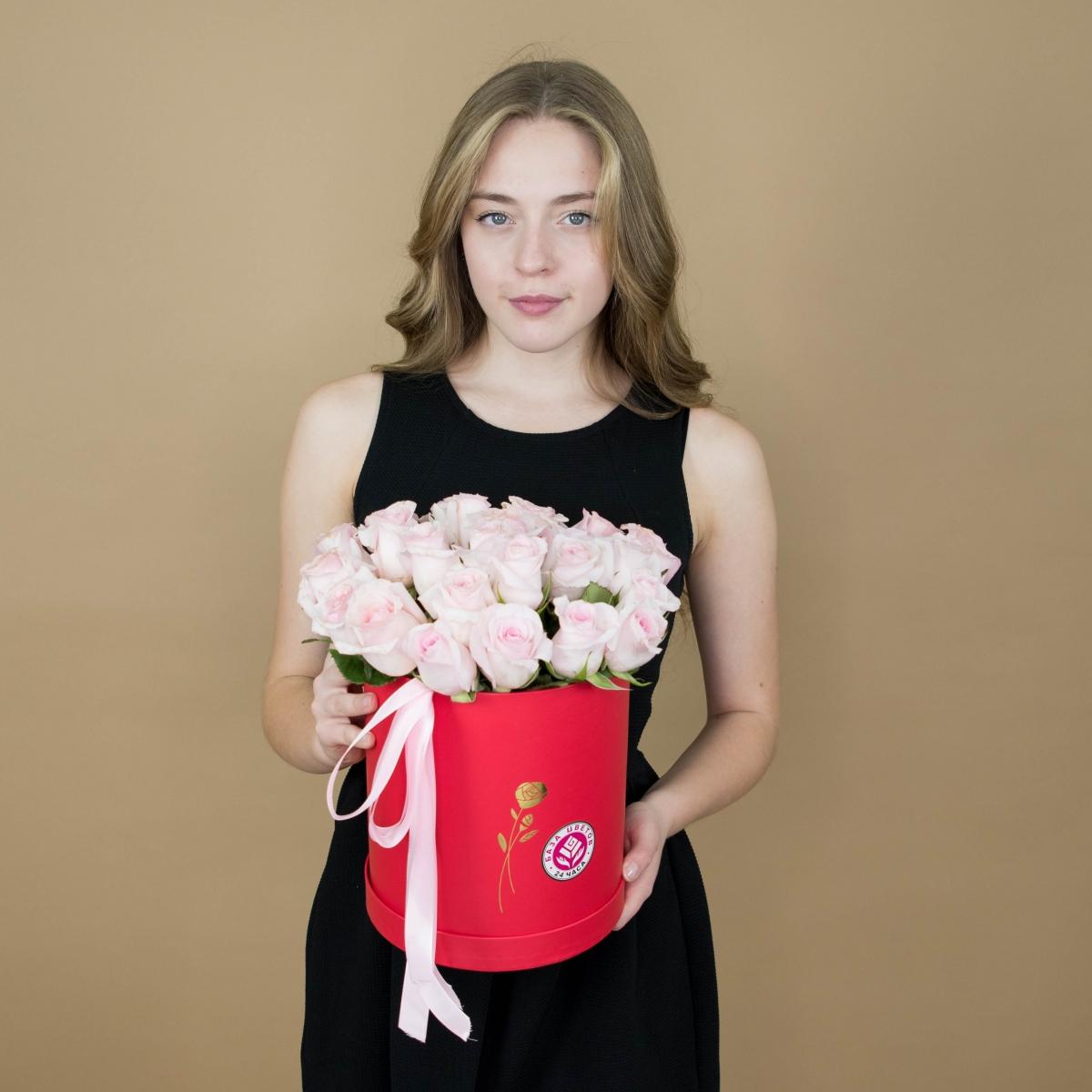 Розы розовые в шляпной коробке (код товара: 348krv)