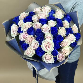 Белая и Синяя Роза 51шт 70см (Эквадор) код товара  19894krv